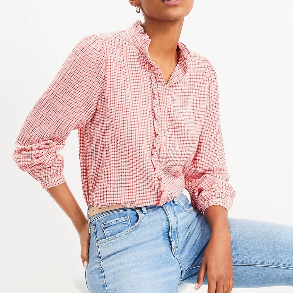 Loft Ruffle Gingham Top